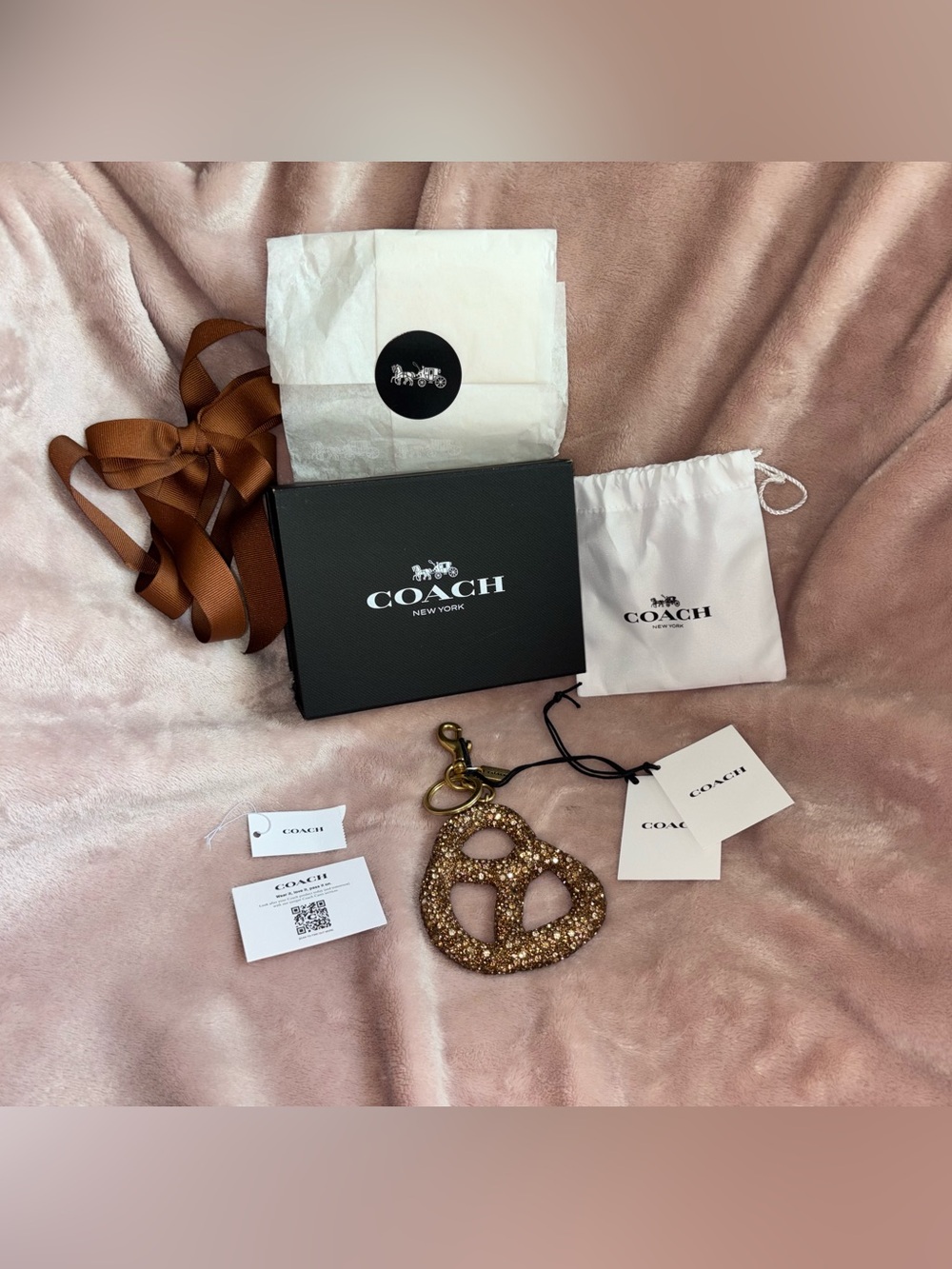 COACH Gold Glitter Pretzel Keychain Charm CCY89